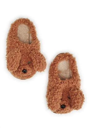 Puppy Love Pair of Amber Sherpa Poodle Slippers