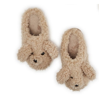 Puppy Love Pair of Camel Sherpa Poodle Slippers