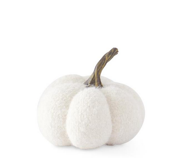 Fuzzy White Knit Pumpkin w/ Resin Stem